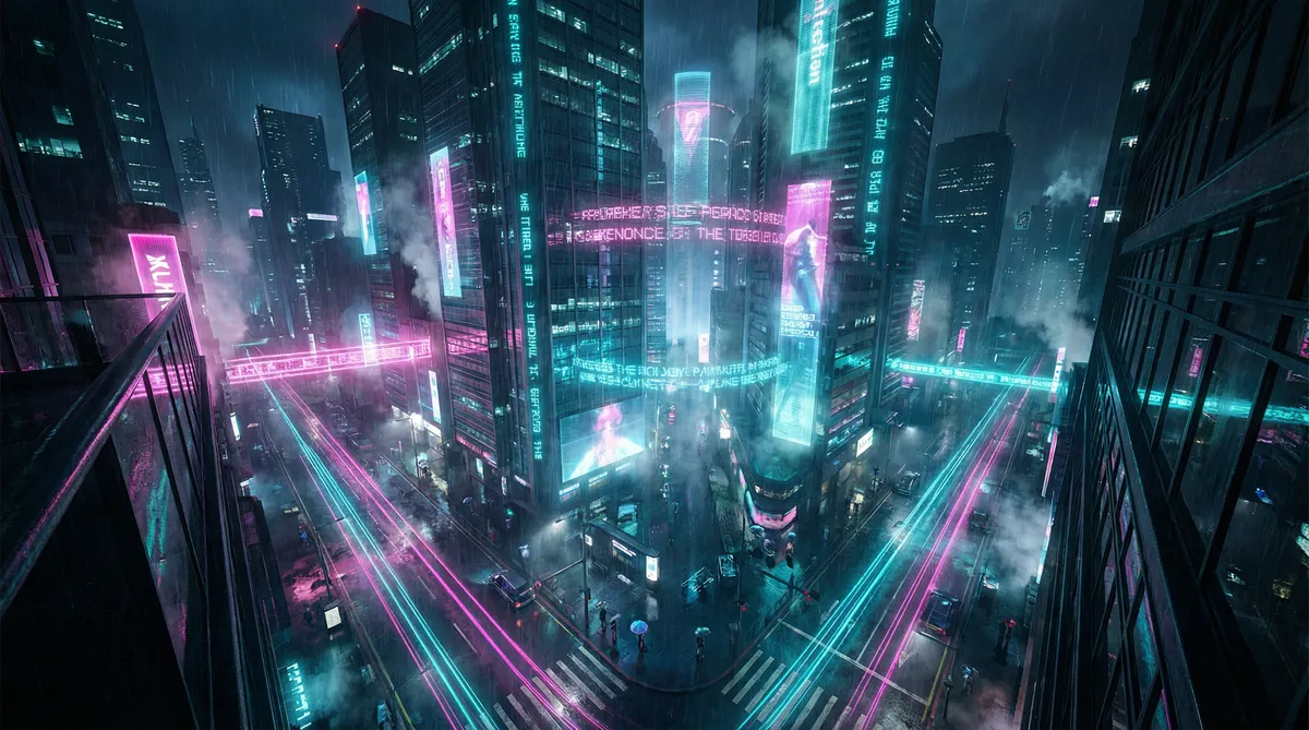 原耽车 竖屏短剧平台首页背景 - 赛博朋克都市夜景